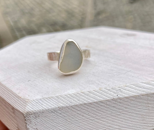 Rare Opalescent sea glass ring UK size P1/2