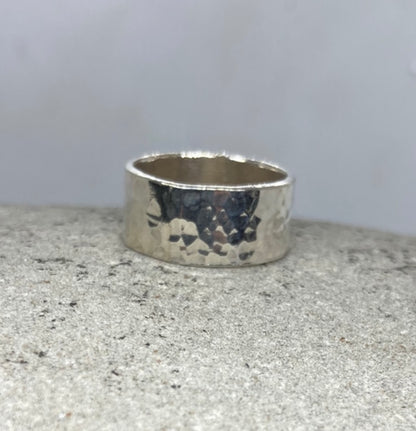 Wide hammered ring