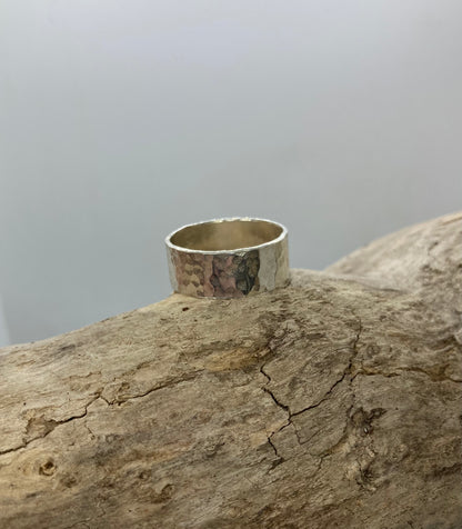 Wide hammered ring