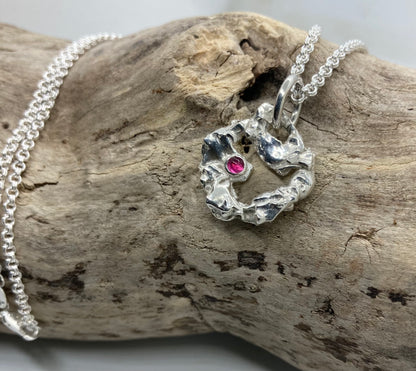 Molten sterling silver and pink Tourmaline pendant