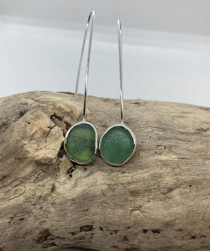 Green Seaham glass drop earrings