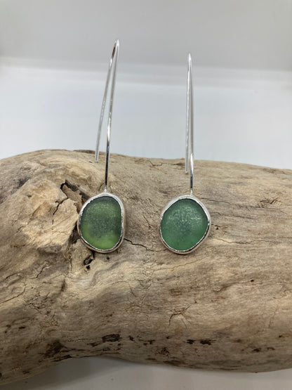 Green Seaham glass drop earrings