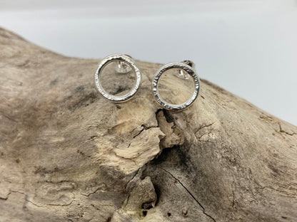 Lined textured open circle studs