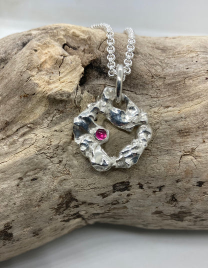 Molten sterling silver and pink Tourmaline pendant