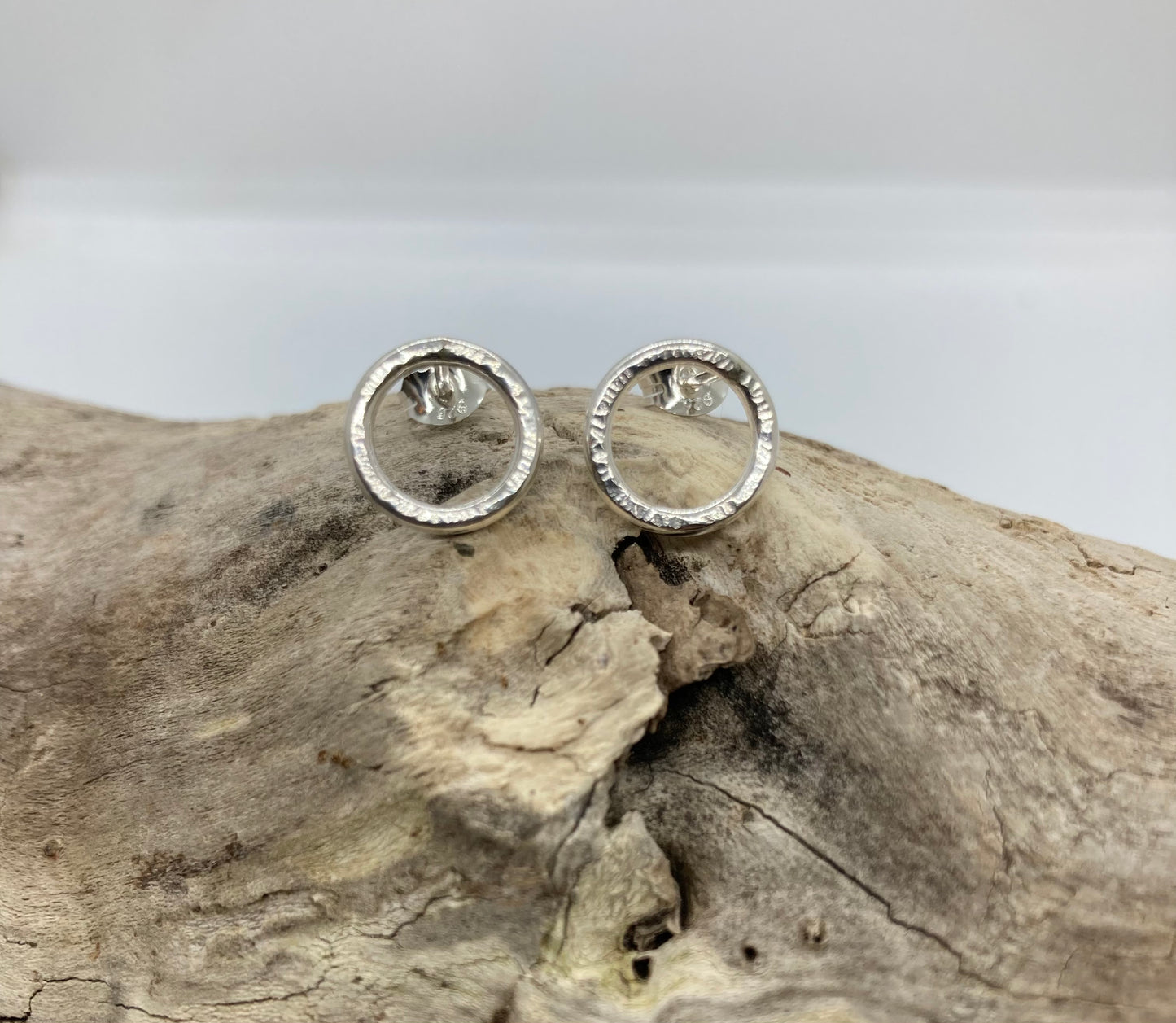 Lined textured open circle studs