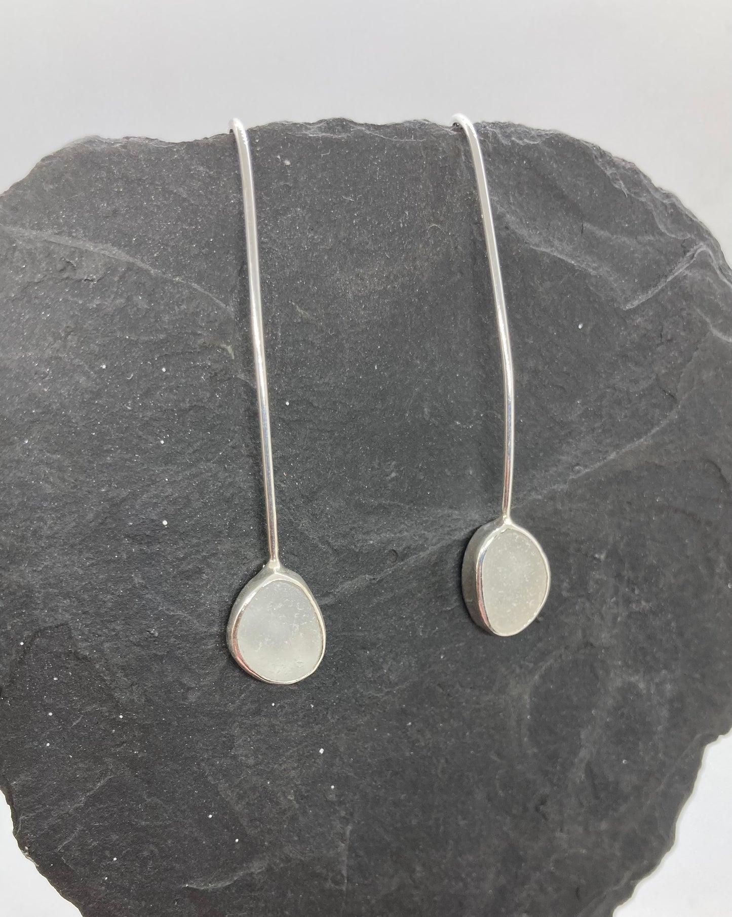 White Sea glass drop earrings