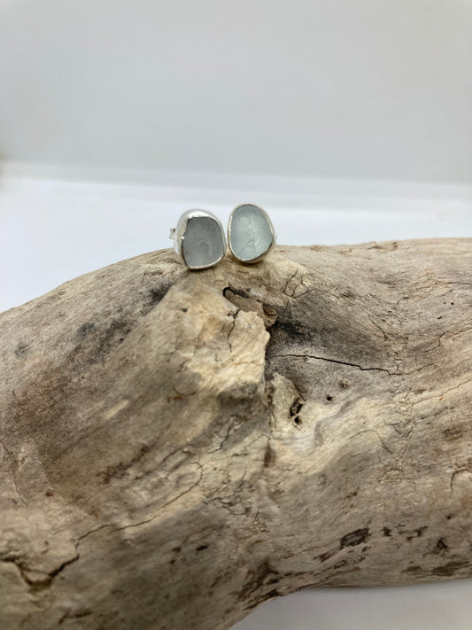 White sea glass studs