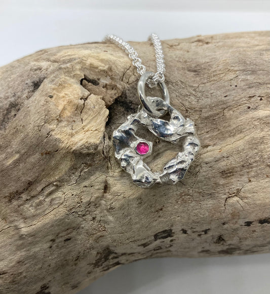 Molten sterling silver and pink Tourmaline pendant