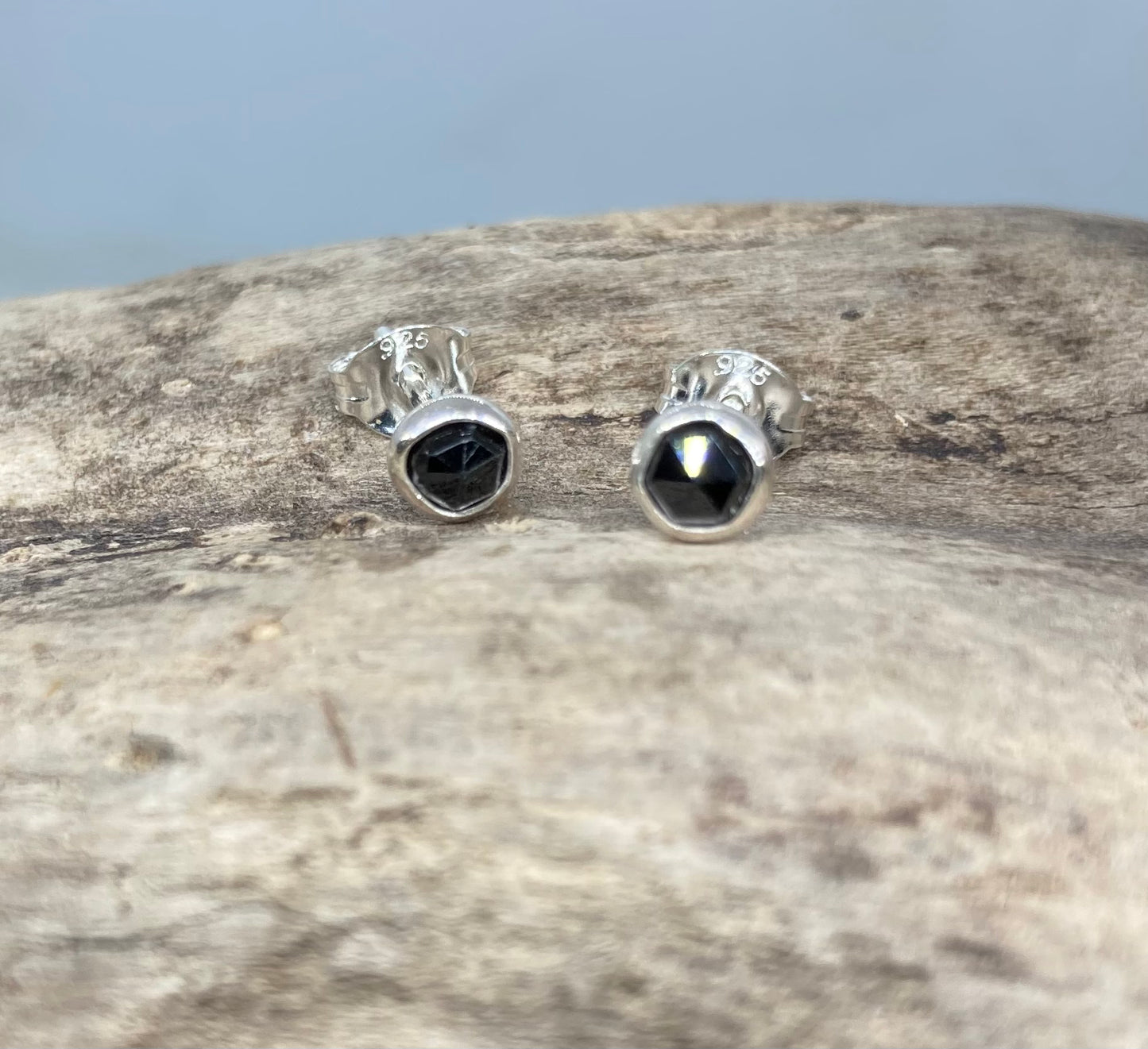 Tiny Black Spinel stud earrings