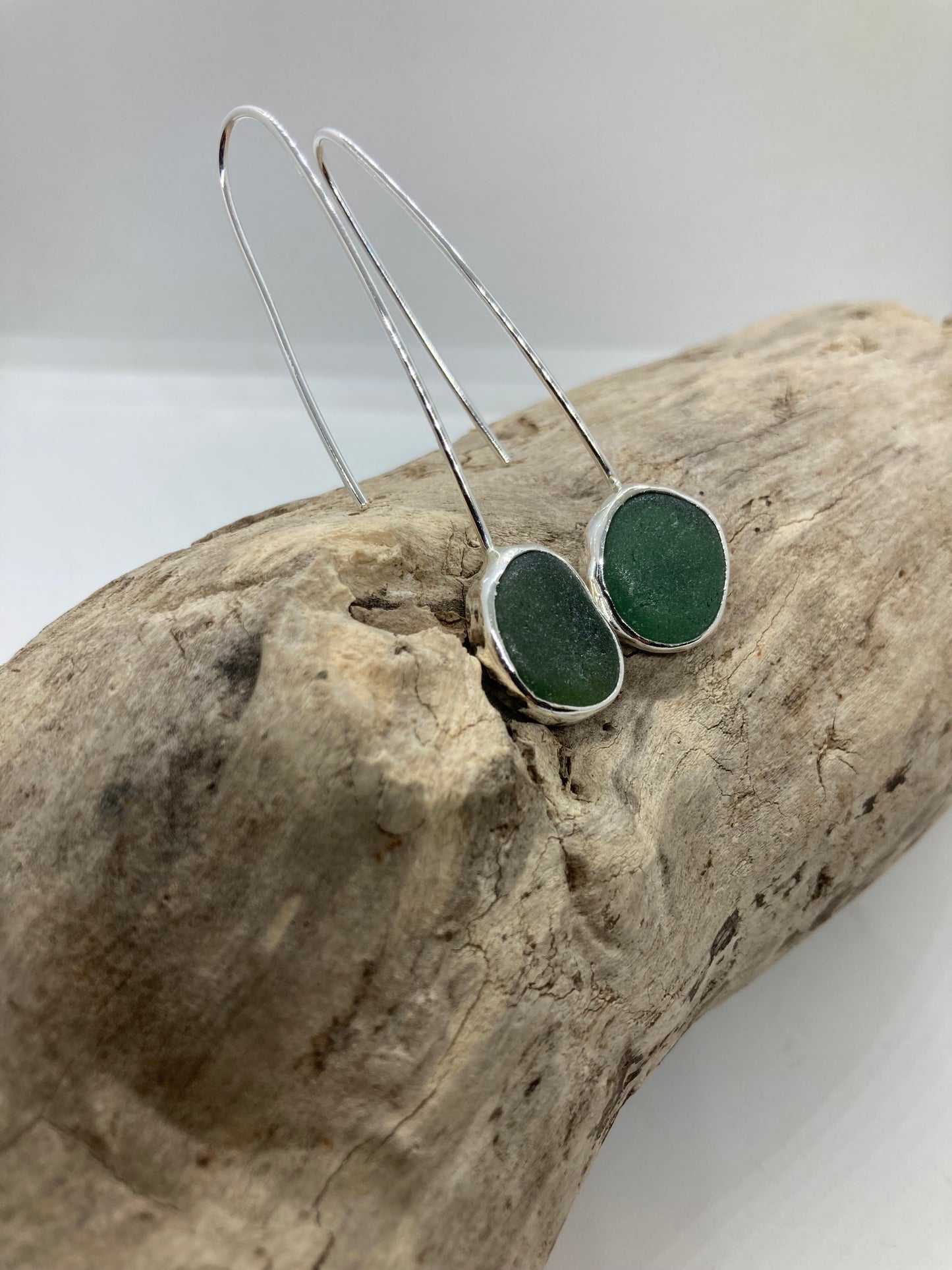 Green Seaham glass drop earrings