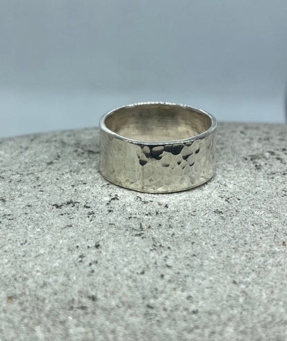 Wide hammered ring