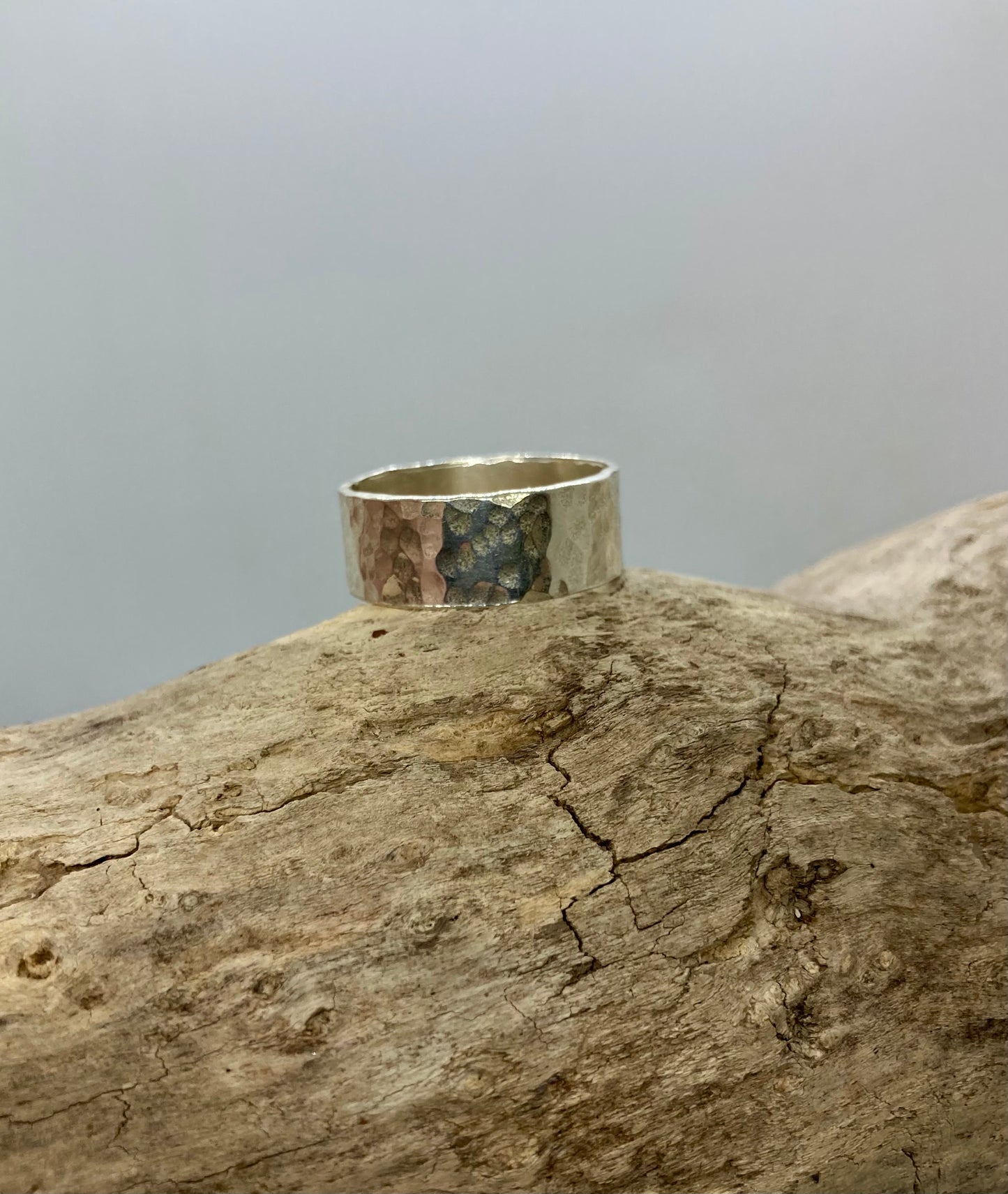 Wide hammered ring