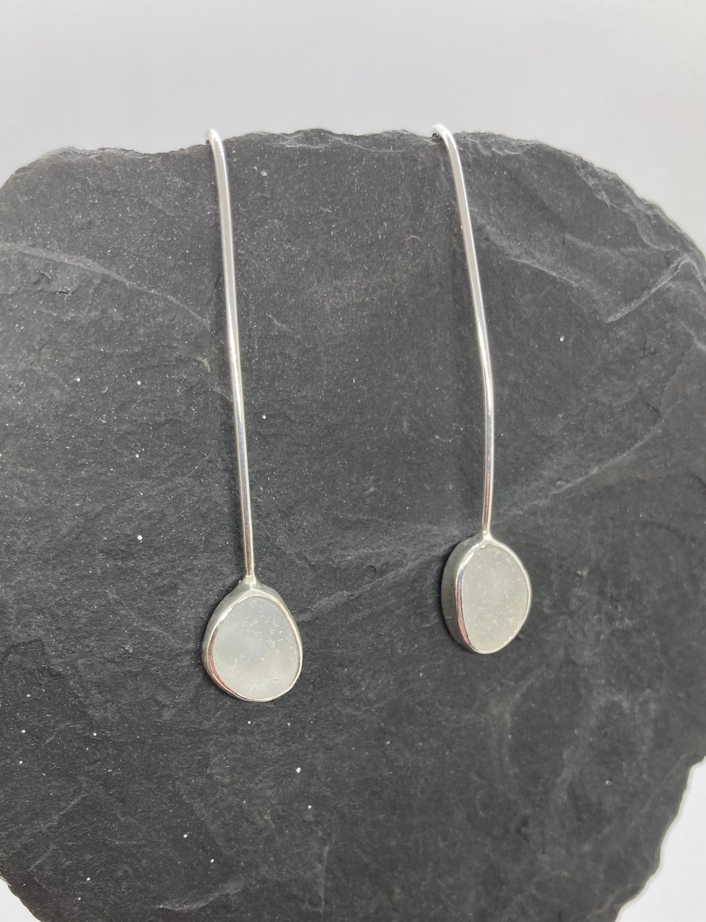 White Sea glass drop earrings