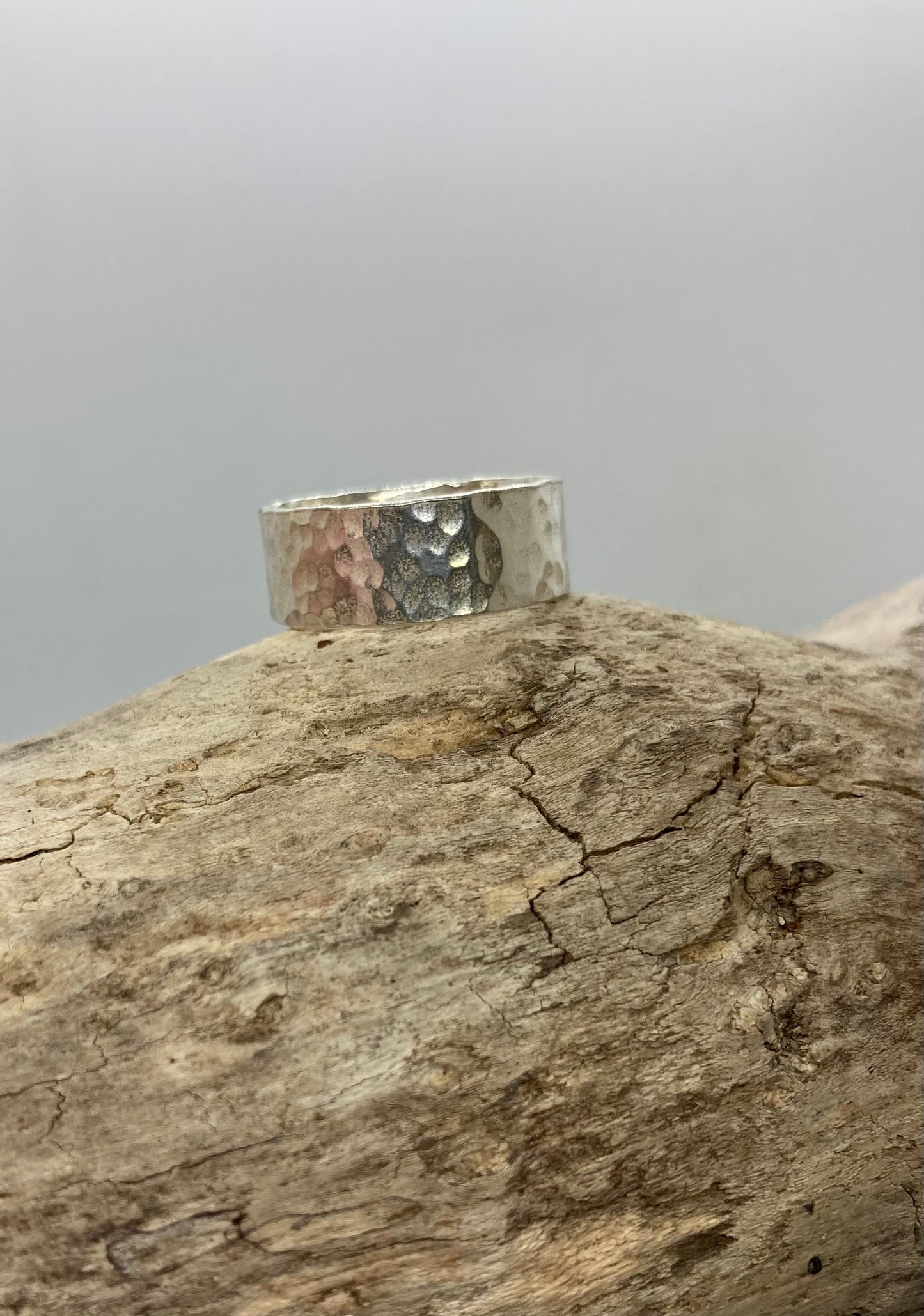 Wide hammered ring