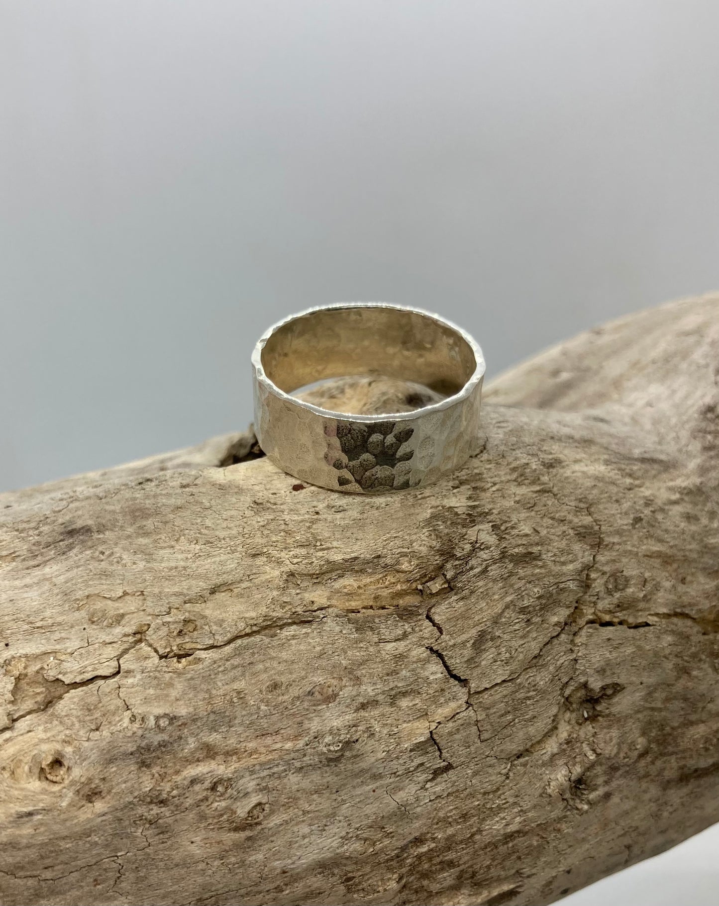 Wide hammered ring