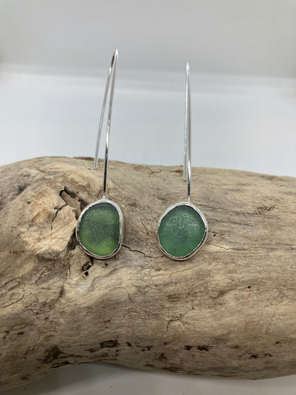 Green Seaham glass drop earrings