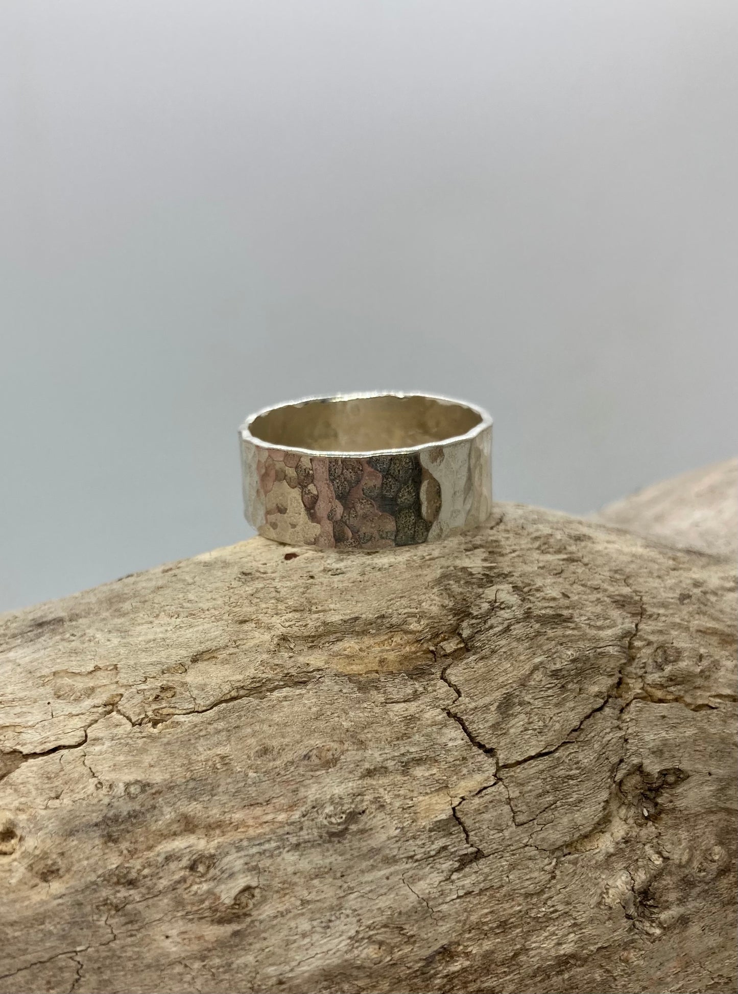 Wide hammered ring