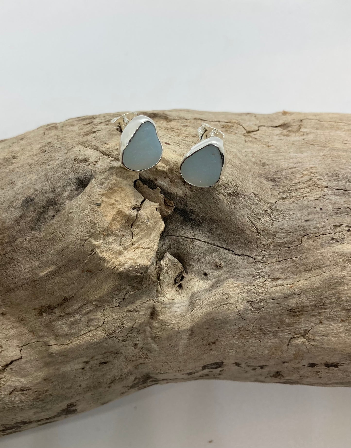 Opalescent Sea glass stud earrings