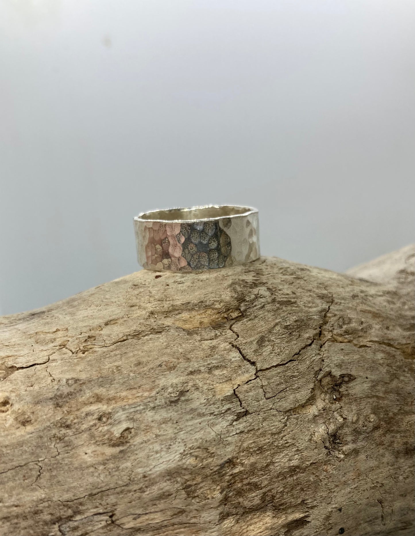 Wide hammered ring