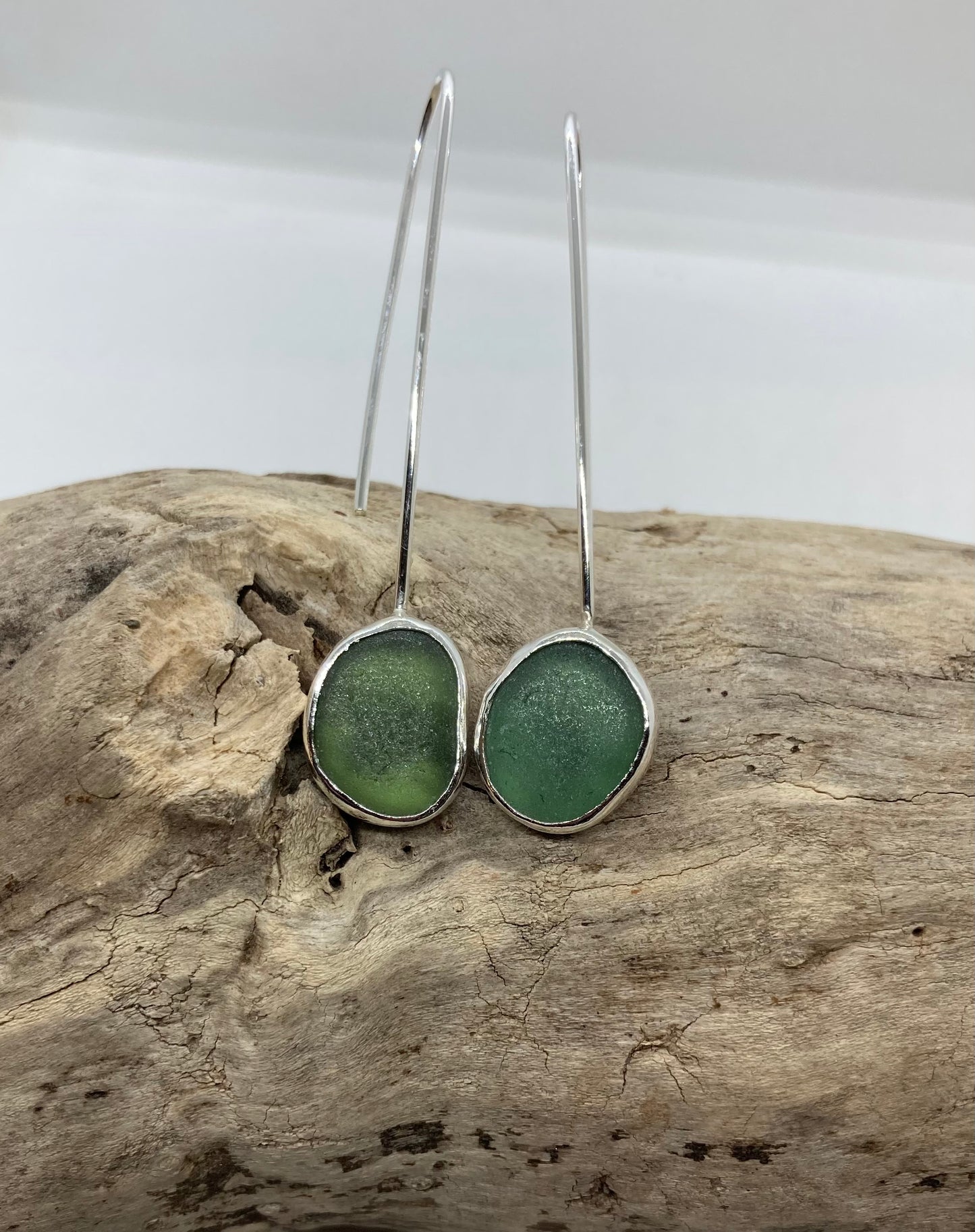 Green Seaham glass drop earrings