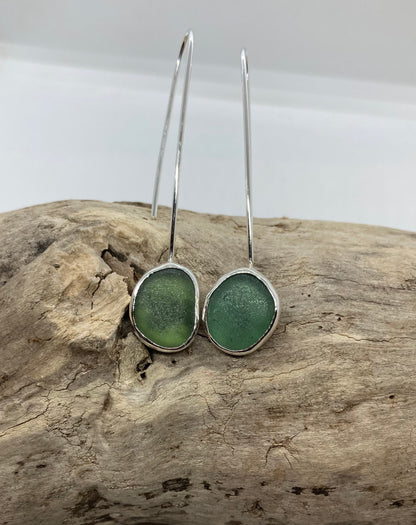 Green Seaham glass drop earrings