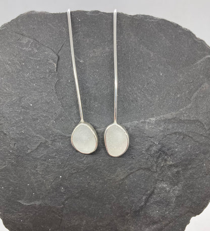 White Sea glass drop earrings