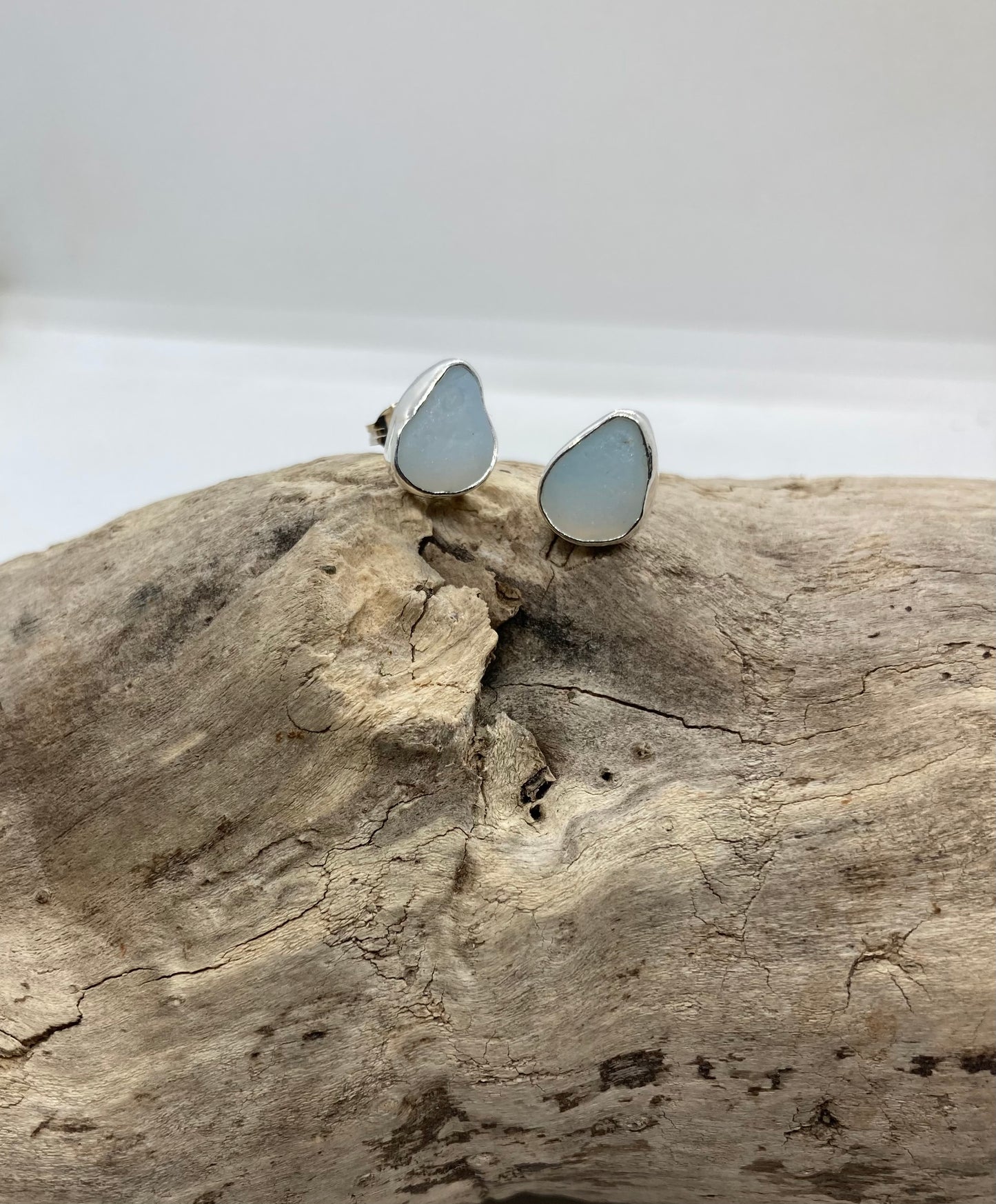 Opalescent Sea glass stud earrings