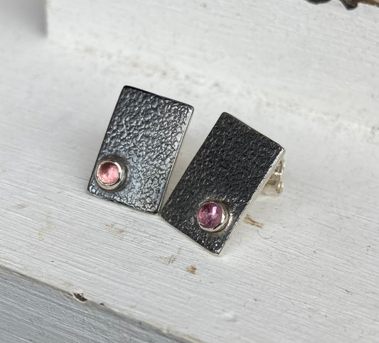 Pink Tourmaline Sterling Silver Stud Earrings