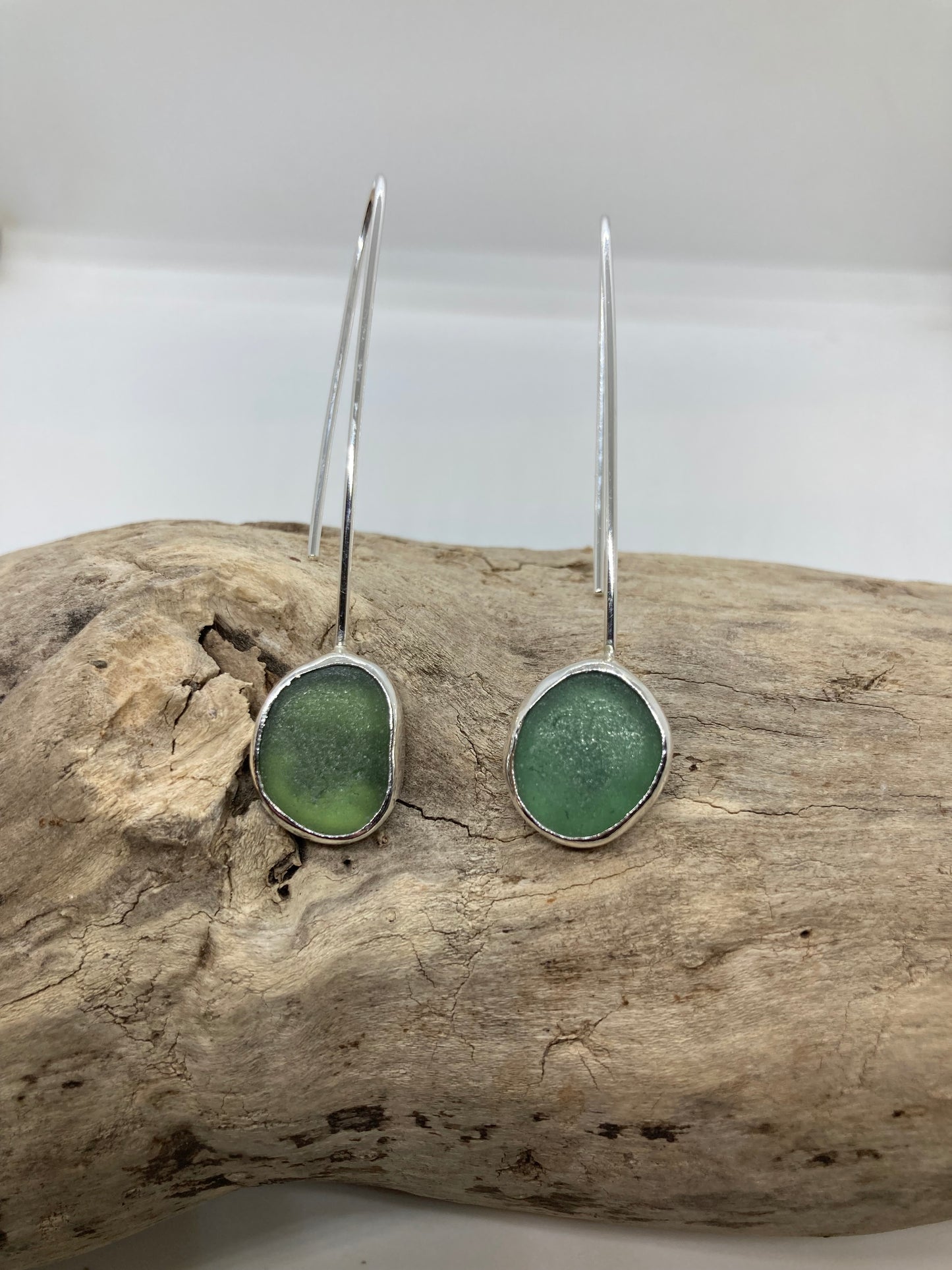 Green Seaham glass drop earrings