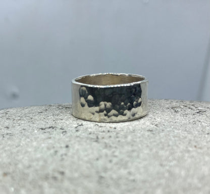 Wide hammered ring