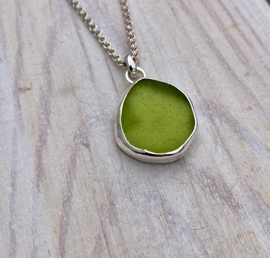 Lime green/yellow Seaham sea glass pendant