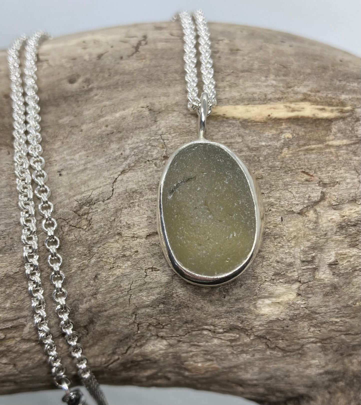 Warm Grey Seaham sea glass sterling silver pendant