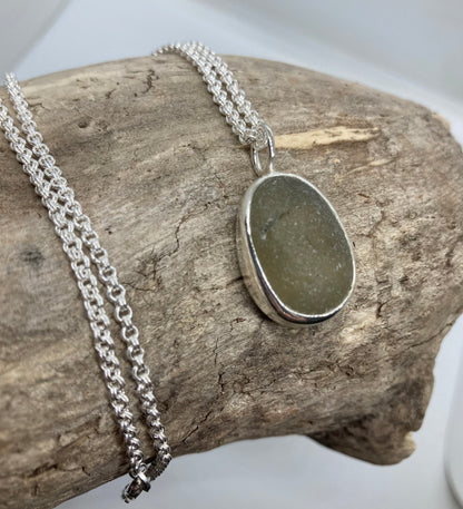 Warm Grey Seaham sea glass sterling silver pendant