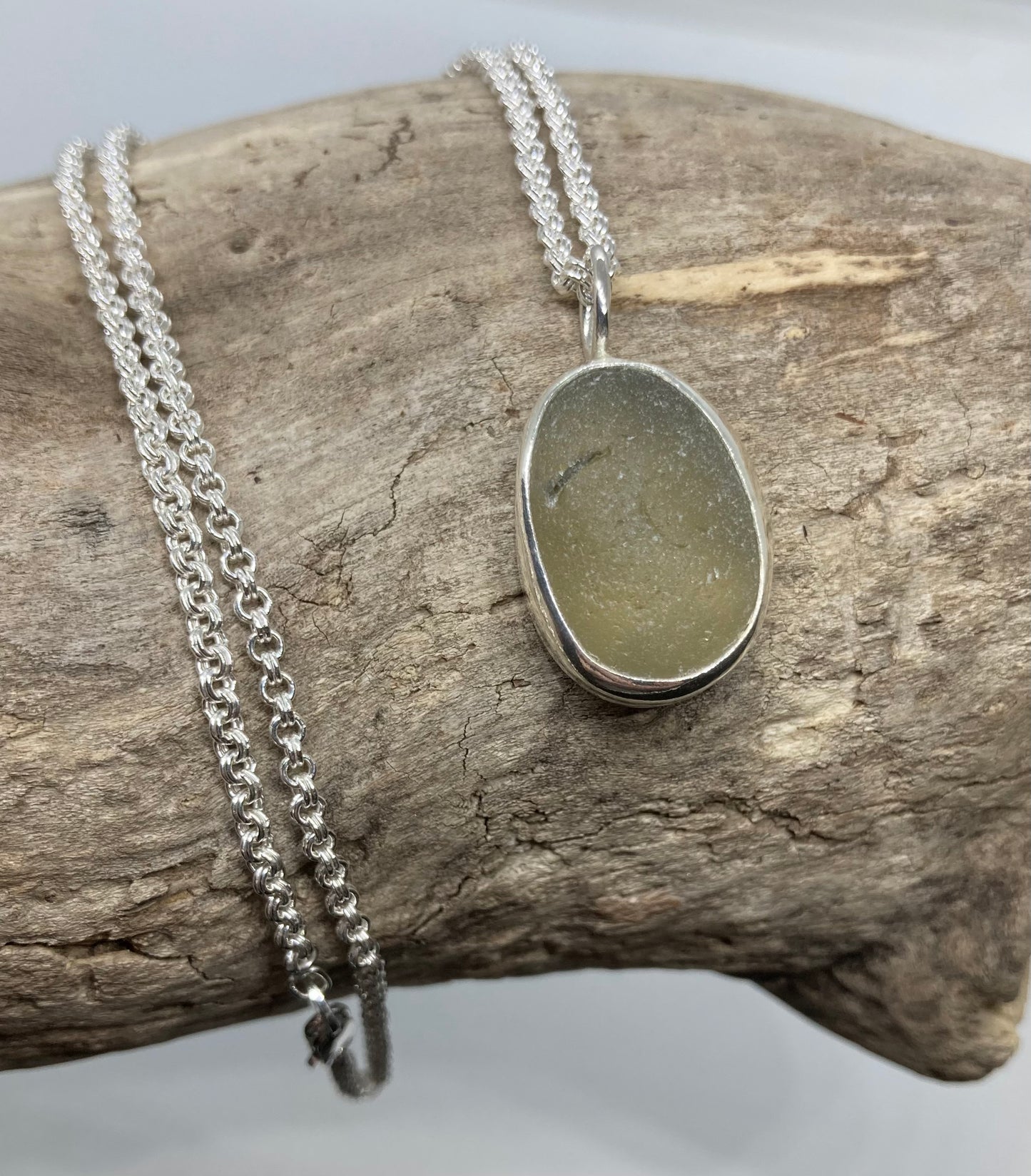 Warm Grey Seaham sea glass sterling silver pendant