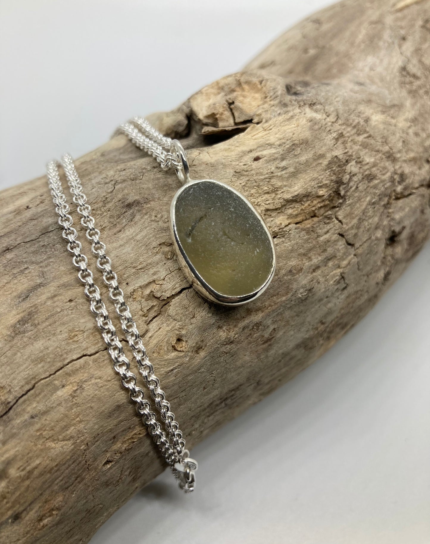 Warm Grey Seaham sea glass sterling silver pendant